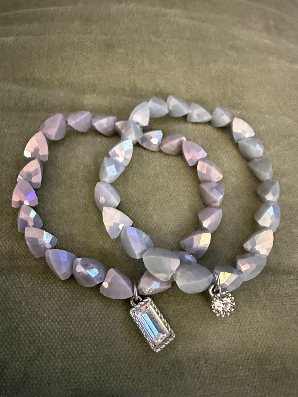 Gray Beaded Stretch Bracelet Set with Sparkling Charms